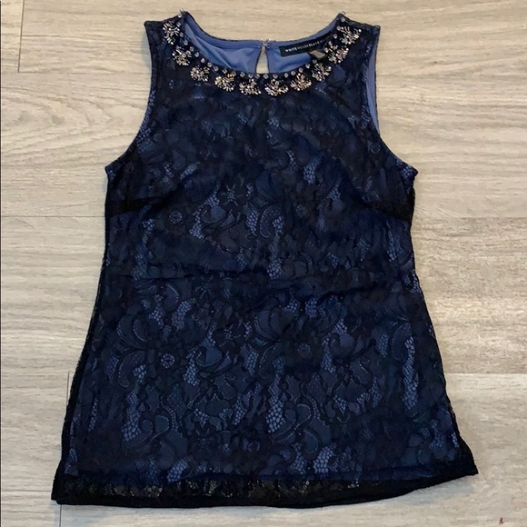 White House Black Market Tops - WHBM Lace Top with Beading and Rhinestones